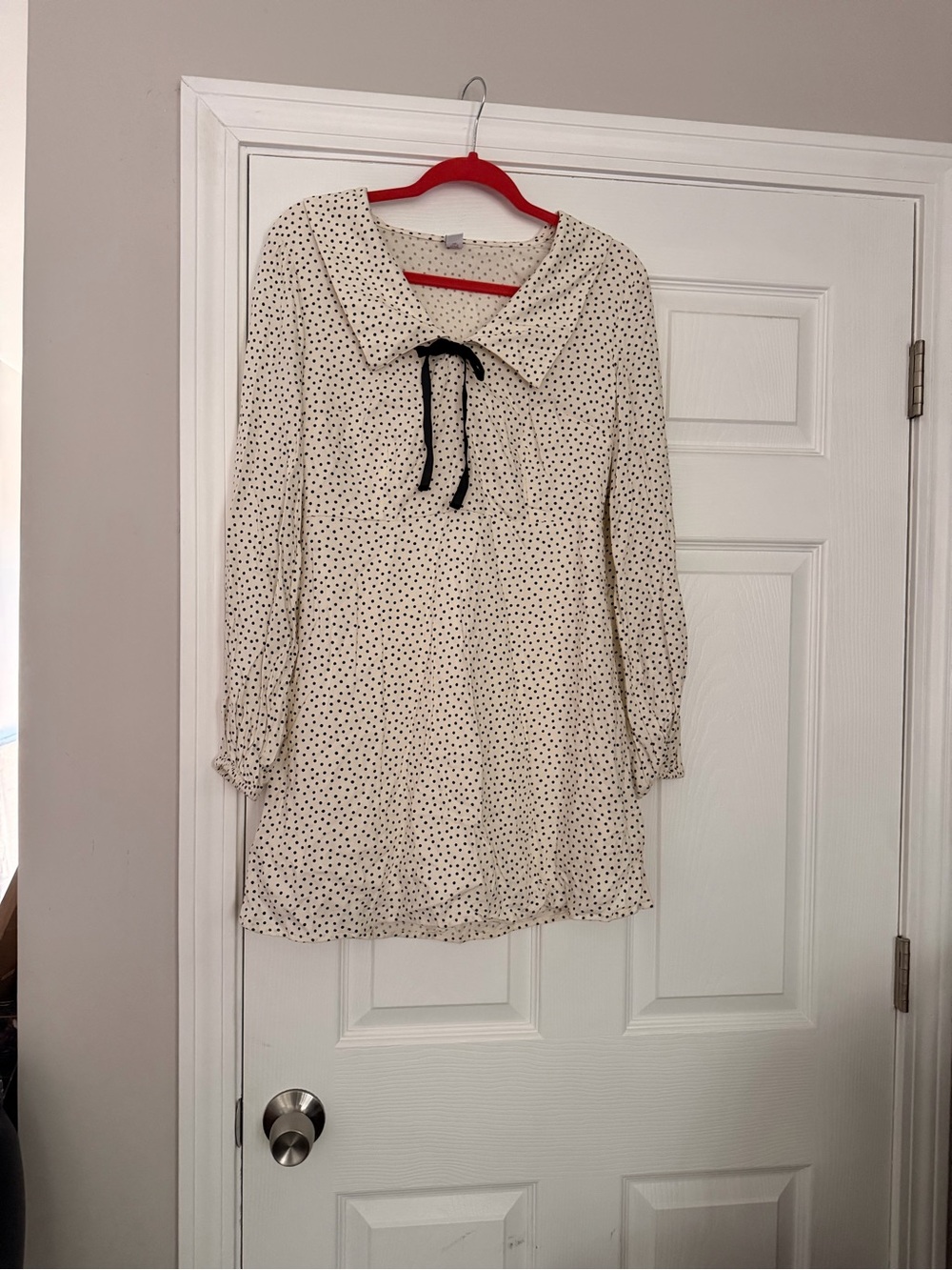 Old Navy Cream Polka Dot Midi Dress with Black Tie
